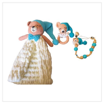 Handmade Baby Gift Set Personalized Dummy Chain,Rattle Toy and Snuggler