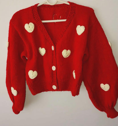 Handmade Heart Cardigan: Trendy Fashion Knitwear,Chunky Knit Christmas Sweater