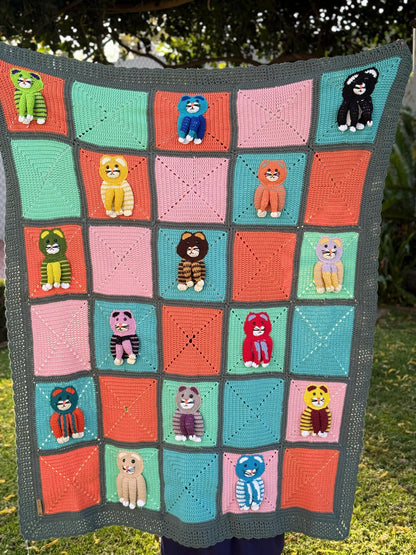 Colorful Crochet Cat Blanket – Handmade Throw, Cozy, Cat Lover Gift