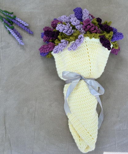 Crochet Lavender Bouquet Blanket: 3D Floral Throw, Soft Yarn Home Decor,Christmas Gift