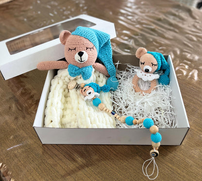 Handmade Baby Gift Set Personalized Dummy Chain,Rattle Toy and Snuggler