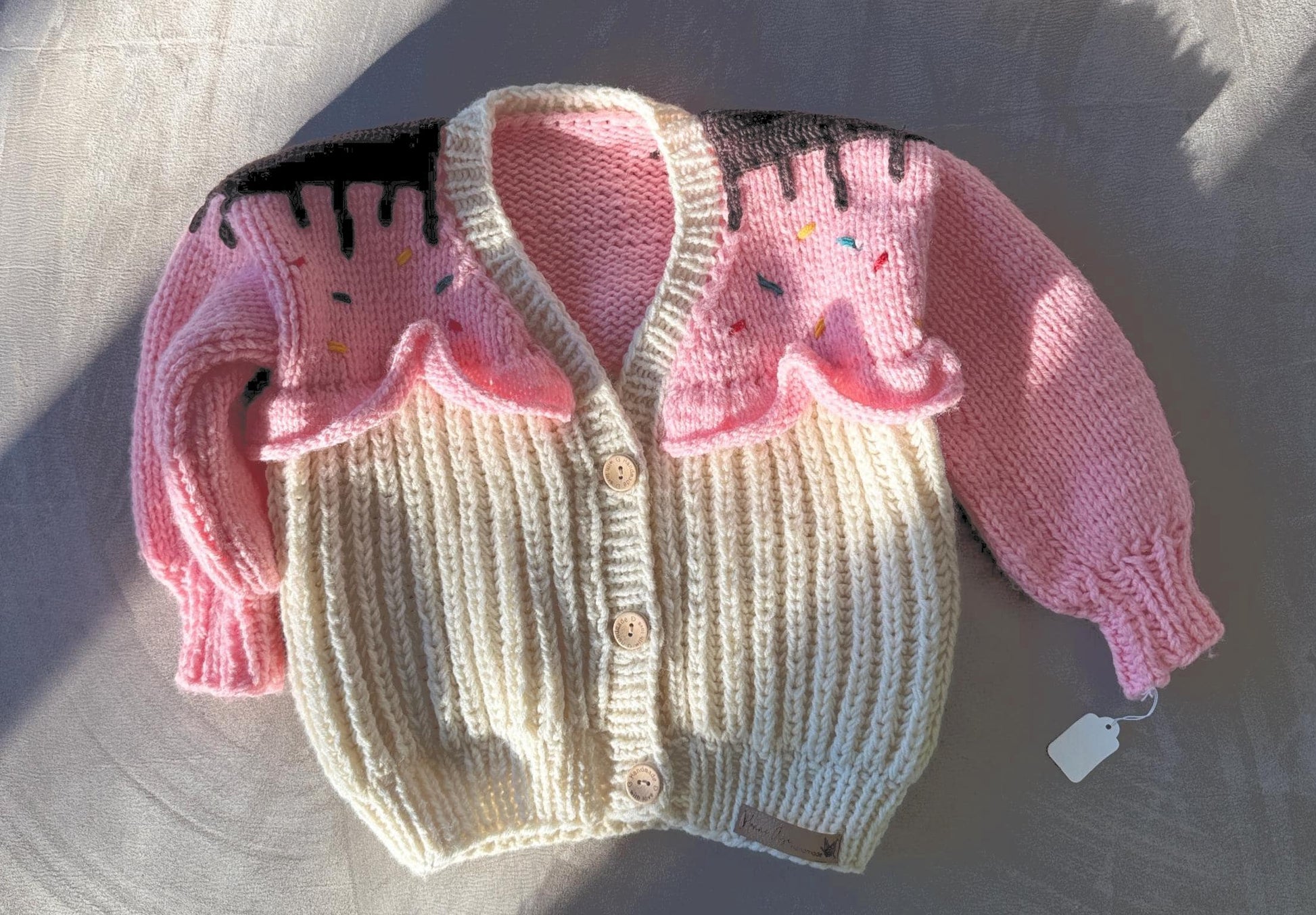 Handmade Kids Cupcake Knit Cardigan: Soft Yarn Sweater (Ages 1–3) Christmas Gift