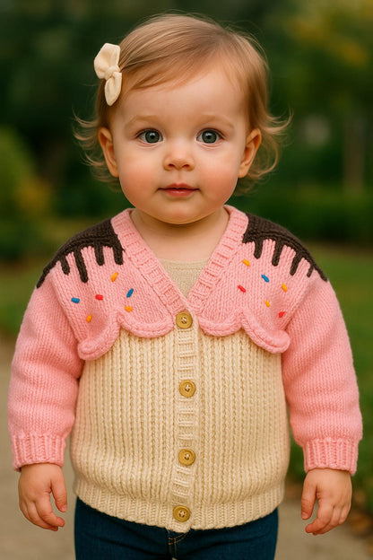 Handmade Kids Cupcake Knit Cardigan: Soft Yarn Sweater (Ages 1–3) Christmas Gift