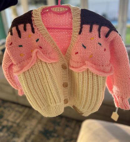 Handmade Kids Cupcake Knit Cardigan: Soft Yarn Sweater (Ages 1–3) Christmas Gift
