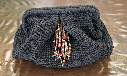 Handmade Crochet Clutch Bag: Boho Evening Handbag with Fabric Lining
