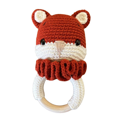 Handmade Crochet Baby Gift Set: Personalized Dummy Chain & Fox Rattle Toy