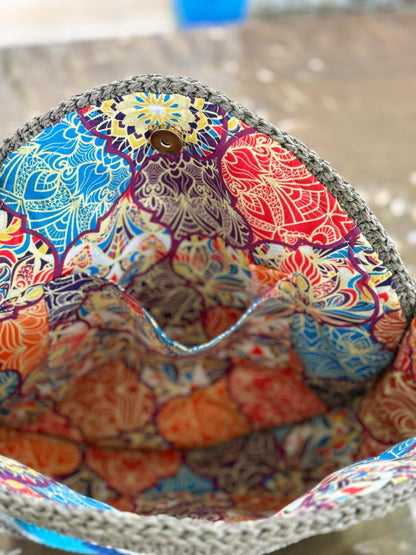 Crochet Evil Eye Shoulder Bag: Handmade Boho Purse with Leather Straps