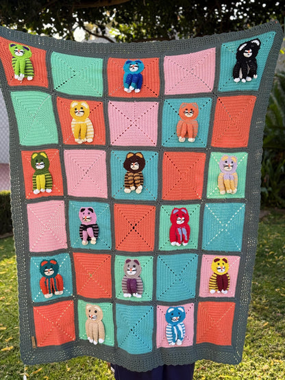 Colorful Crochet Cat Blanket – Handmade Throw, Cozy, Cat Lover Gift