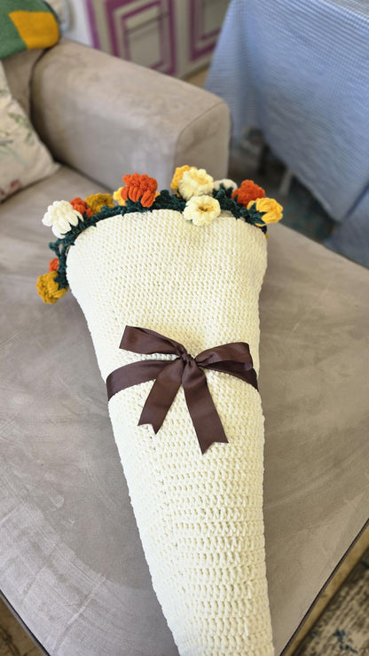 Crochet Bouquet Blanket Velvet Yarn: Handmade Floral Bouquet Throw