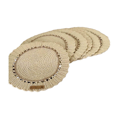 Crochet Placemat & Napkin Ring Set (Set of 6) - Boho Farmhouse Table Decor