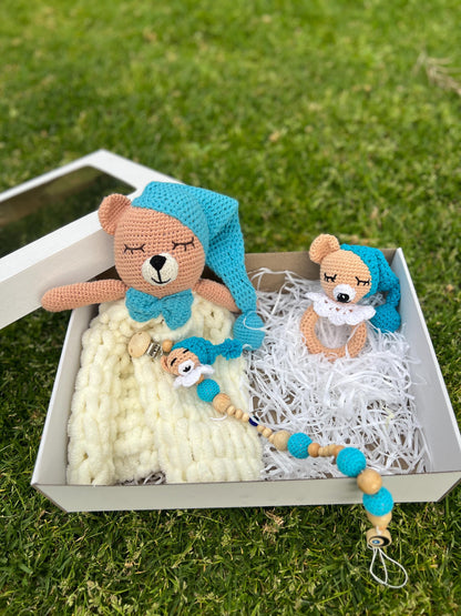 Handmade Baby Gift Set Personalized Dummy Chain,Rattle Toy and Snuggler