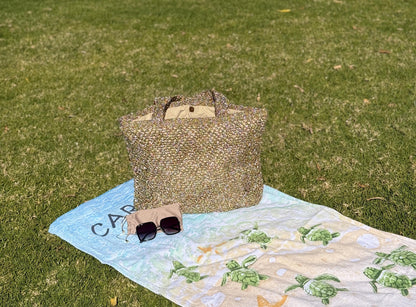 Gold Crochet Beach Bag: Handmade Lined Tote with Magnetic Closure