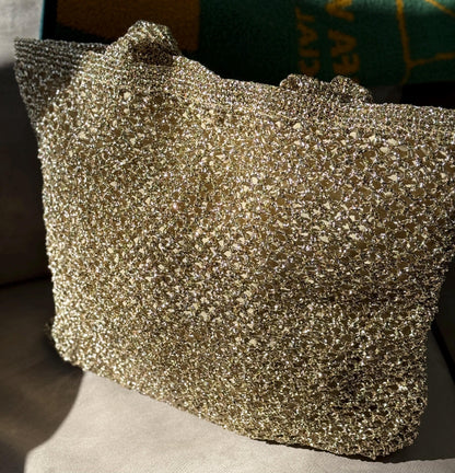 Gold Crochet Beach Bag: Handmade Lined Tote with Magnetic Closure