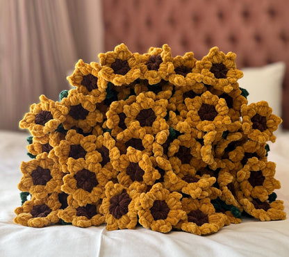 Crochet Bouquet Blanket Velvet Yarn: Handmade Floral Bouquet Throw