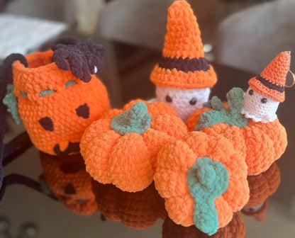 Handmade Crochet Halloween Set:Fall Decor, Plush Pumpkins, Ghost, Spider Bag & Keychain