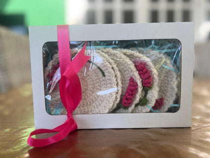 Handmade Crochet Floral Coaster Set: Boho Cotton Drink Mats, Set of 6