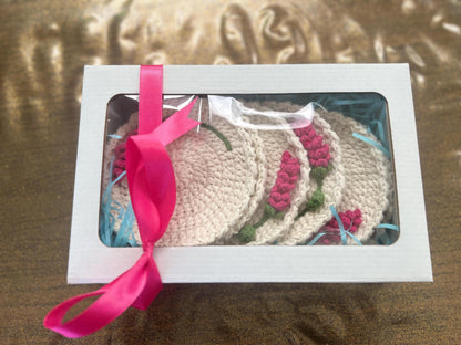 Handmade Crochet Floral Coaster Set: Boho Cotton Drink Mats, Set of 6