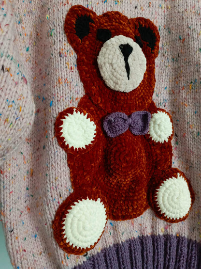 Handmade Knit Teddy Bear Sweater Dress - Wool Blend, Cozy Pullover