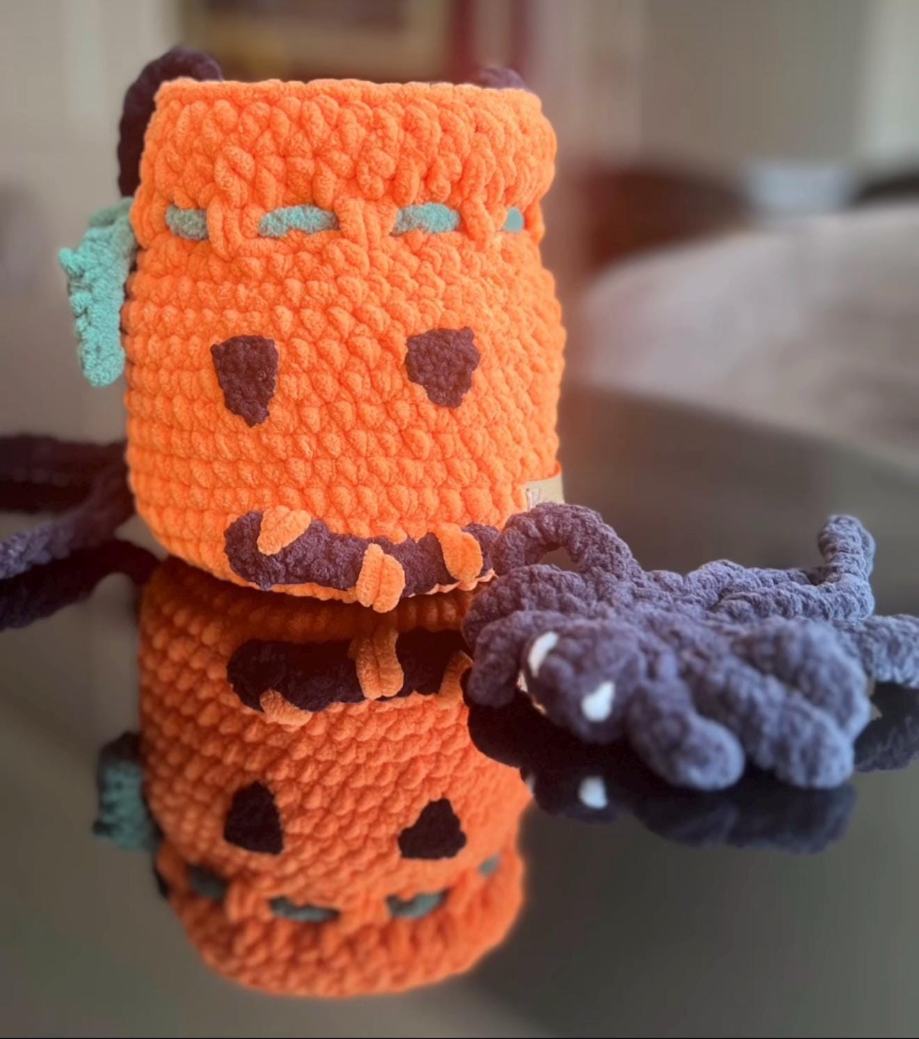 Handmade Crochet Halloween Set:Fall Decor, Plush Pumpkins, Ghost, Spider Bag & Keychain