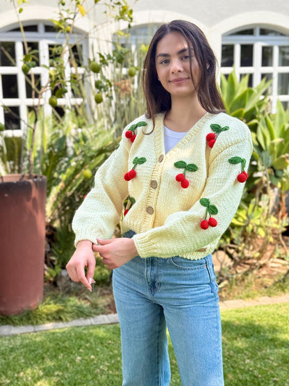 Handmade Cherry Cardigan: Trendy Knitted Fashion,Christmas Gift