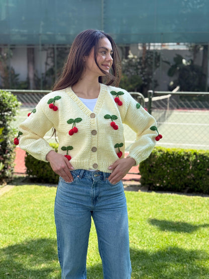 Handmade Cherry Cardigan: Trendy Knitted Fashion,Christmas Gift