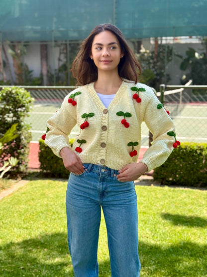 Handmade Cherry Cardigan: Trendy Knitted Fashion,Christmas Gift