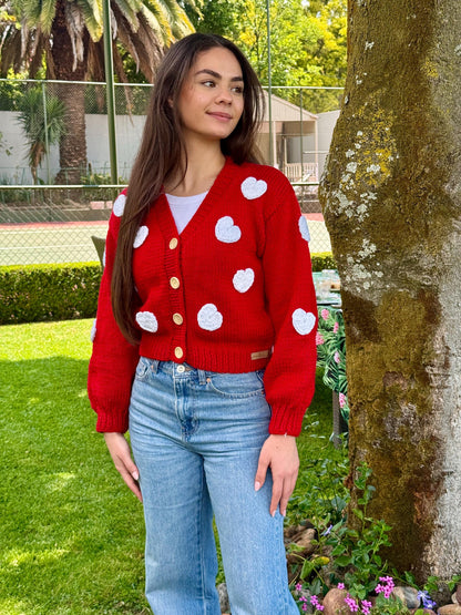 Handmade Heart Cardigan: Trendy Fashion Knitwear,Chunky Knit Christmas Sweater