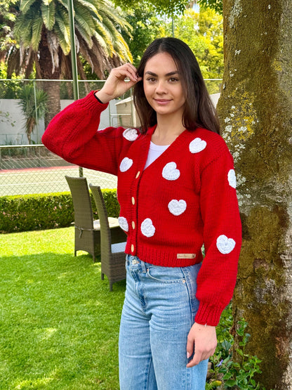 Handmade Heart Cardigan: Trendy Fashion Knitwear,Chunky Knit Christmas Sweater