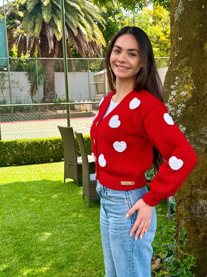 Handmade Heart Cardigan: Trendy Fashion Knitwear,Chunky Knit Christmas Sweater