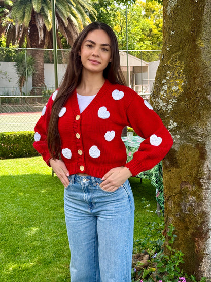 Handmade Heart Cardigan: Trendy Fashion Knitwear,Chunky Knit Christmas Sweater