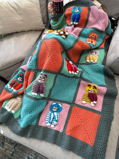 Colorful Crochet Cat Blanket – Handmade Throw, Cozy, Cat Lover Gift