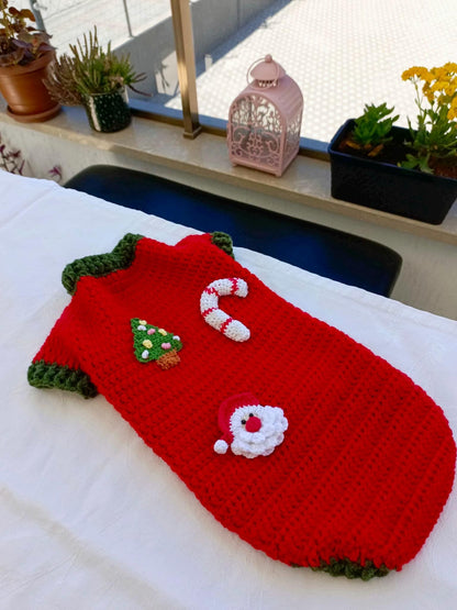 Handmade Crochet Christmas Dog Sweater: Holiday Santa Outfit-Pet Costume