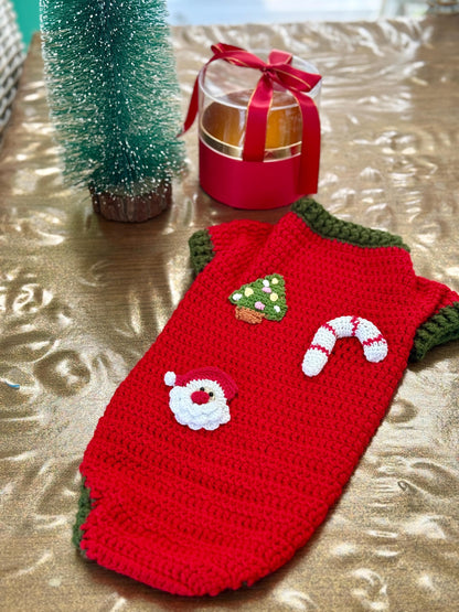 Handmade Crochet Christmas Dog Sweater: Holiday Santa Outfit-Pet Costume