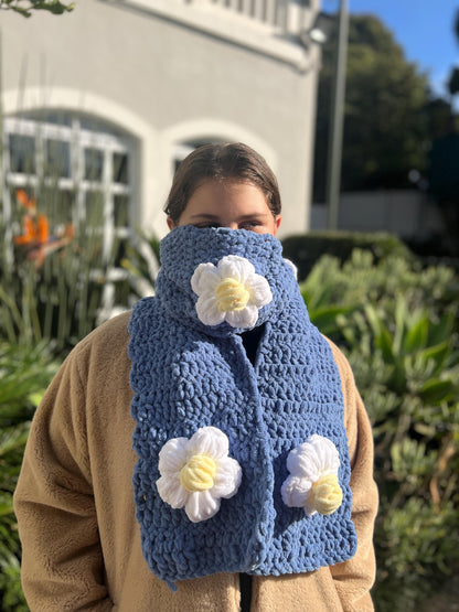 Handmade Velvet Crochet Scarf – Strawberry, Cherry & Daisy Design | Cute Gift for Her, Cozy Winter Accessory