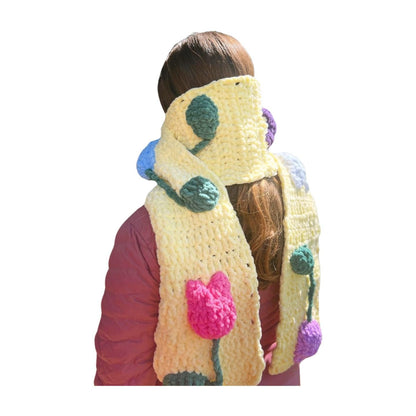 Handmade Velvet Crochet Scarf – Strawberry, Cherry & Daisy Design | Cute Gift for Her, Cozy Winter Accessory