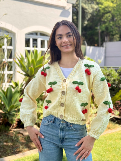 Handmade Cherry Cardigan: Trendy Knitted Fashion,Christmas Gift