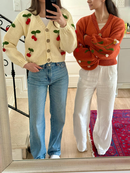 Handmade Cherry Cardigan: Trendy Knitted Fashion,Christmas Gift