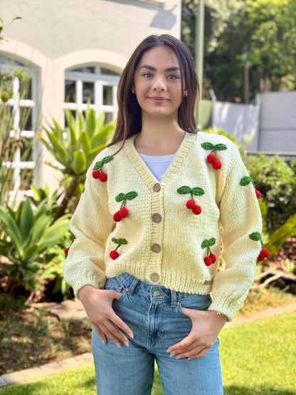 Handmade Cherry Cardigan: Trendy Knitted Fashion,Christmas Gift