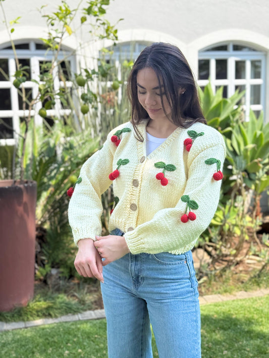 Handmade Cherry Cardigan: Trendy Knitted Fashion,Christmas Gift