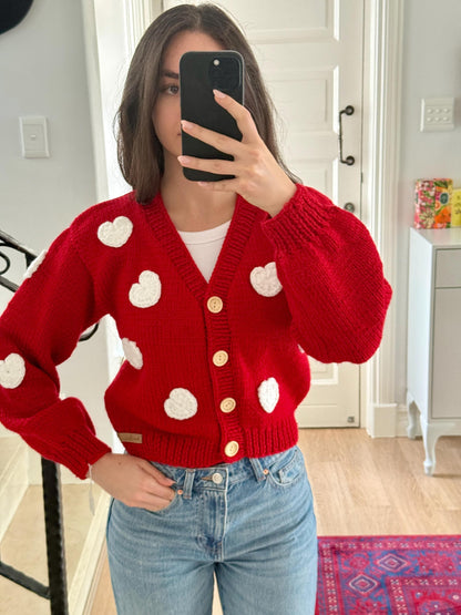 Handmade Heart Cardigan: Trendy Fashion Knitwear,Chunky Knit Christmas Sweater
