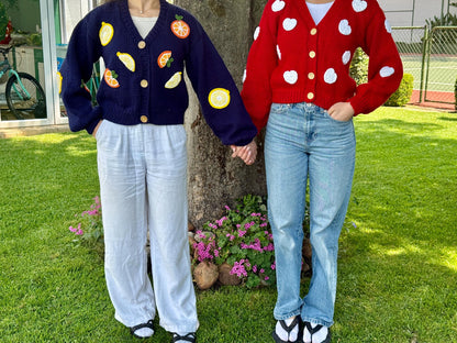 Handmade Heart Cardigan: Trendy Fashion Knitwear,Chunky Knit Christmas Sweater