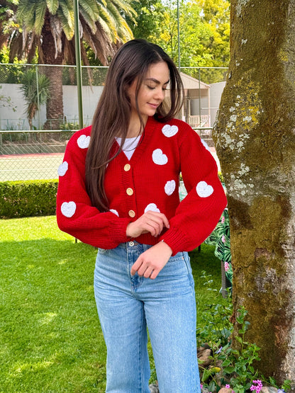 Handmade Heart Cardigan: Trendy Fashion Knitwear,Chunky Knit Christmas Sweater