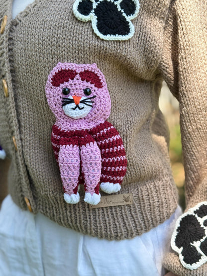 Handmade Cat Cardigan: Trendy Knit Fashion,Unique Christmas gift for cat lovers