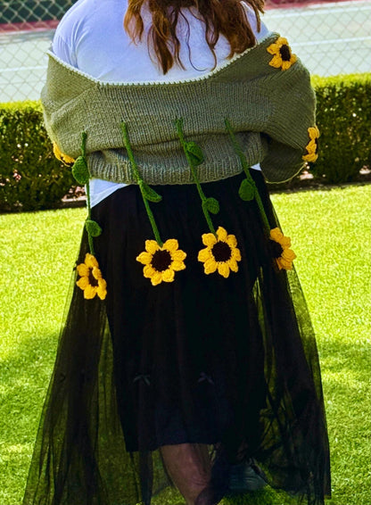 Handmade Chunky Knit Sunflower Cardigan: Boho Crochet Sweater