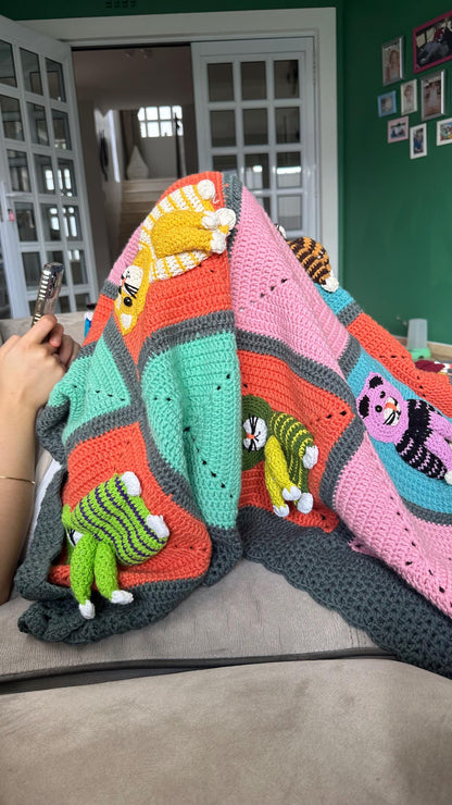 Colorful Crochet Cat Blanket – Handmade Throw, Cozy, Cat Lover Gift