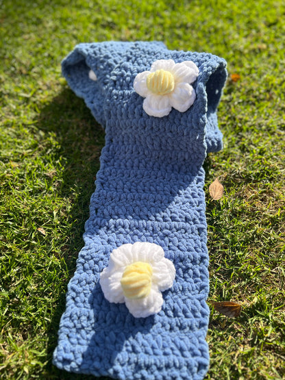 Handmade Velvet Crochet Scarf – Strawberry, Cherry & Daisy Design | Cute Gift for Her, Cozy Winter Accessory