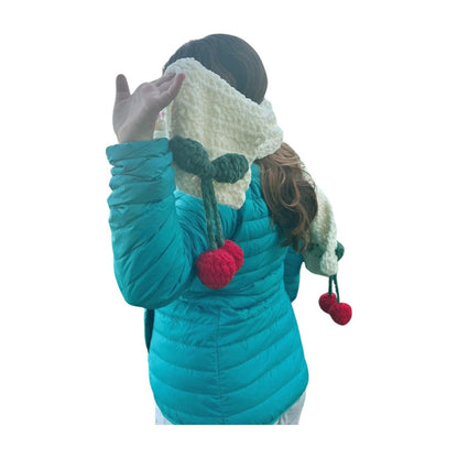 Handmade Velvet Crochet Scarf – Strawberry, Cherry & Daisy Design | Cute Gift for Her, Cozy Winter Accessory