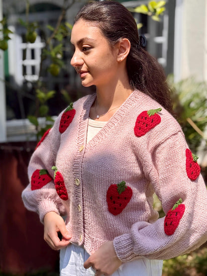 Detailed view showing thick knit stitches and soft handmade texture.