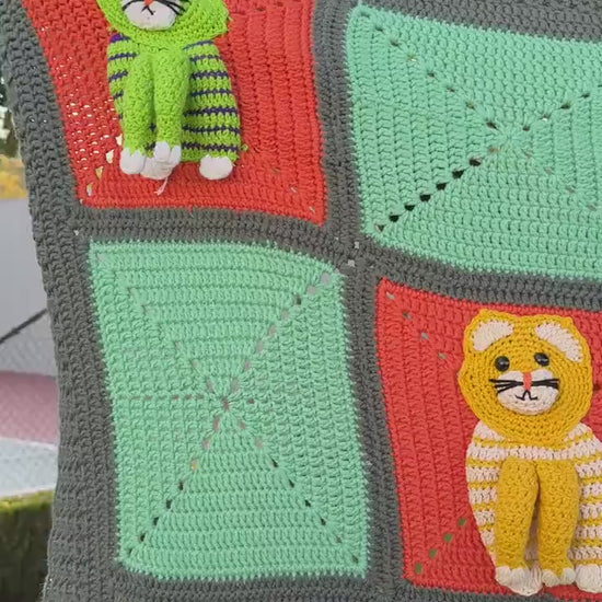 Colorful Crochet Cat Blanket – Handmade Throw, Cozy, Cat Lover Gift