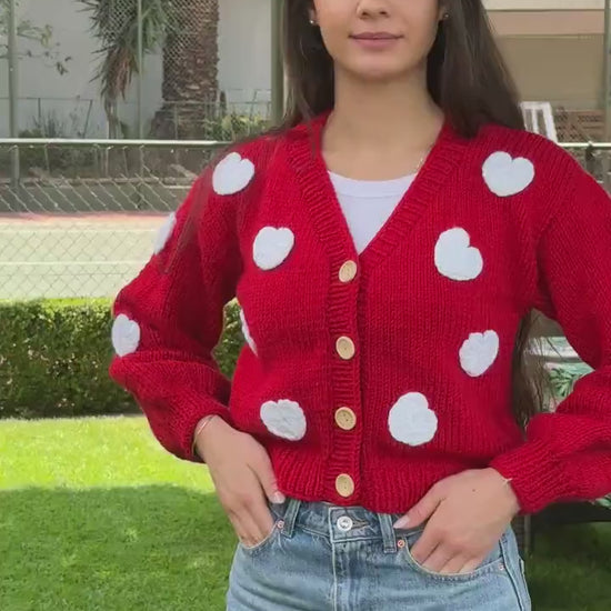 Handmade Heart Cardigan: Trendy Fashion Knitwear,Chunky Knit Christmas Sweater